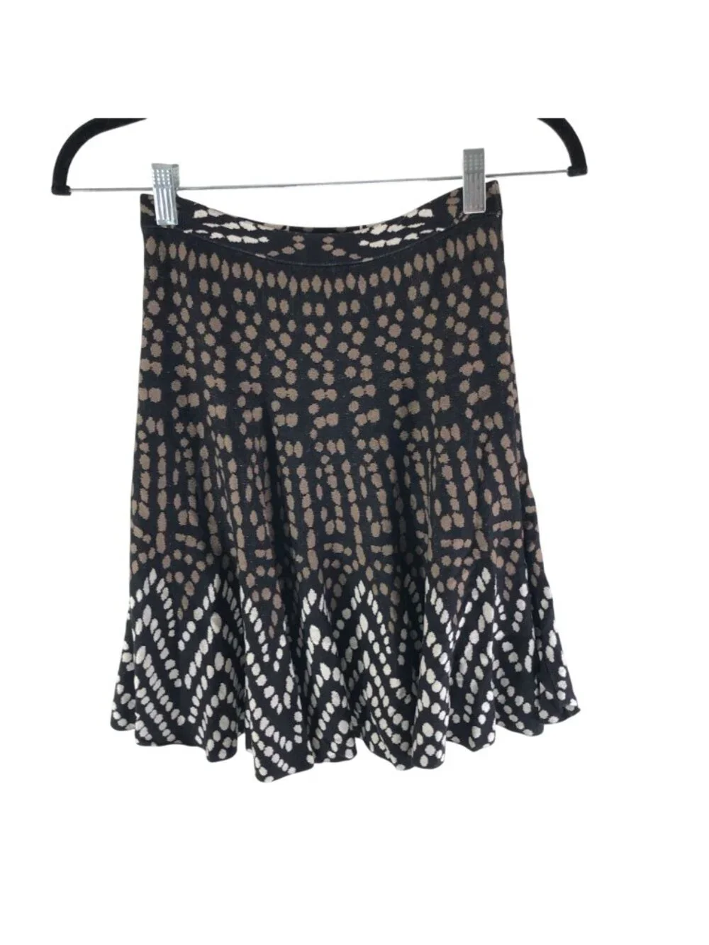 BCBGMAXAZRIA Womens XS Black & Brown Printed Knee Length Skirt Silk Cotton Blend